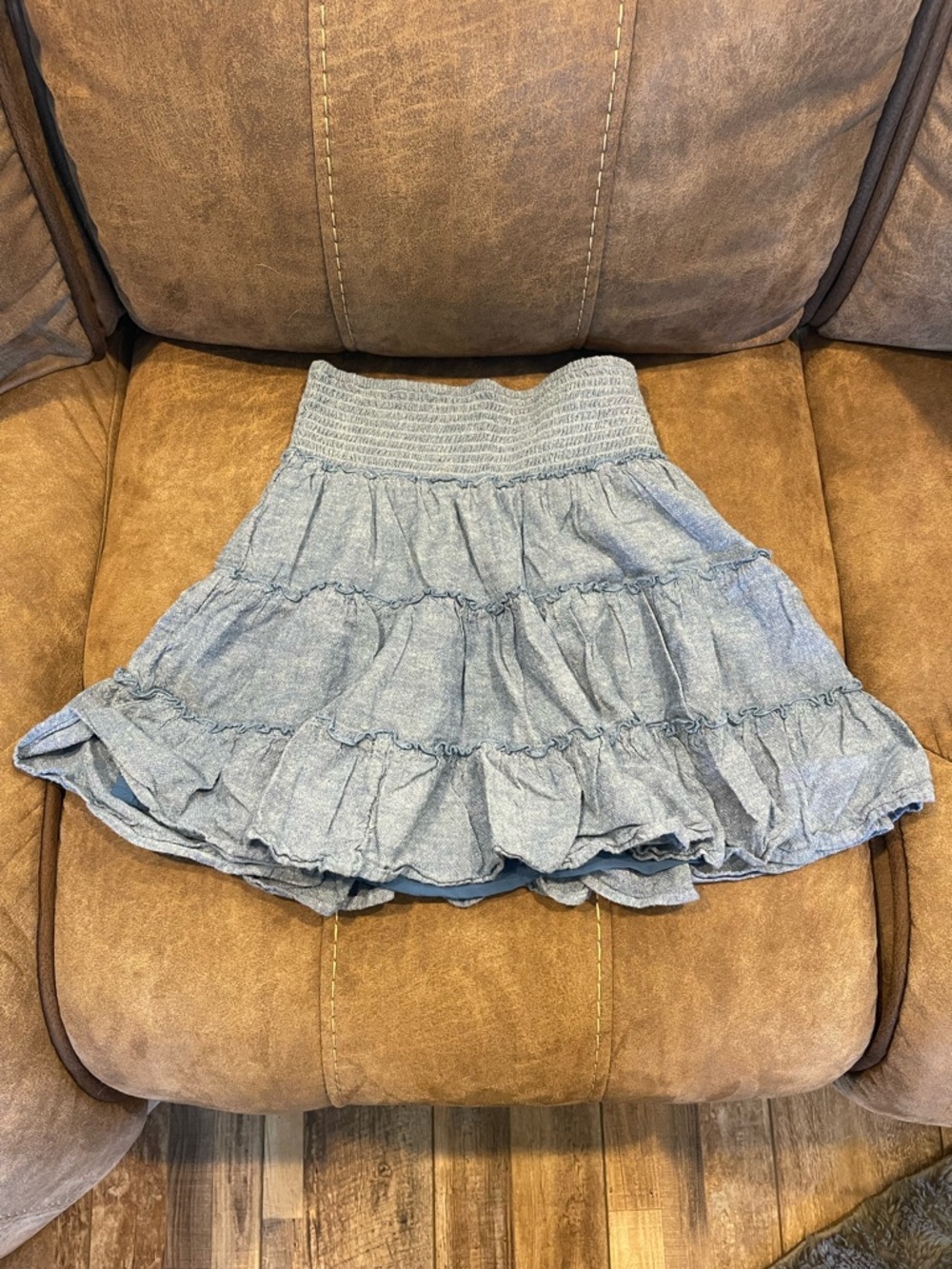 American Eagle Outfitters Light Blue Tiered Smocked Waist Skirt